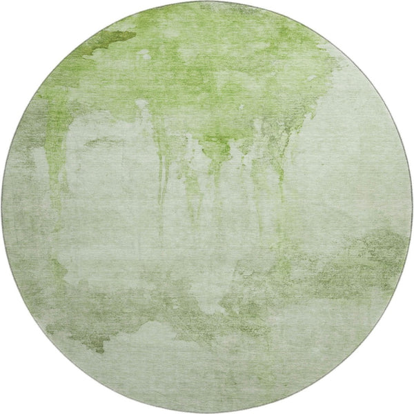 HomeRoots 8' Artichoke Green and Ivory Abstract Round Rug - Washable, UV-Protected, Non-Slip for Everyday Use 701512
