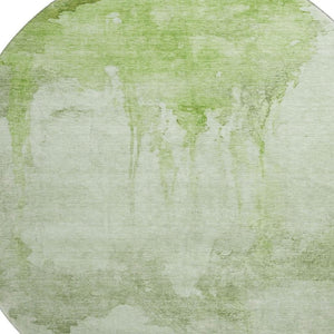 HomeRoots 8' Artichoke Green and Ivory Abstract Round Rug - Washable, UV-Protected, Non-Slip for Everyday Use 701512
