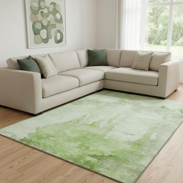 HomeRoots 8' x 10' Artichoke Green & Ivory Abstract Washable Area Rug - Durable, UV Resistant & Stylish Design 701513