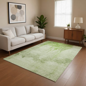 HomeRoots 8' x 10' Artichoke Green & Ivory Abstract Washable Area Rug - Durable, UV Resistant & Stylish Design 701513