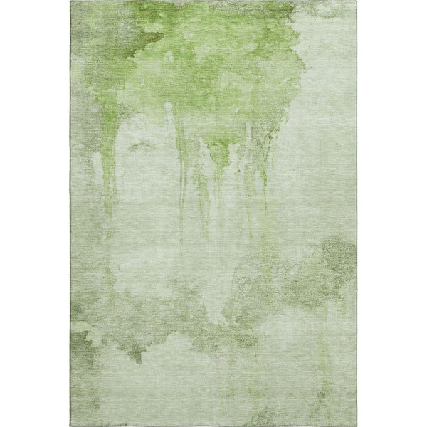 HomeRoots 8' x 10' Artichoke Green & Ivory Abstract Washable Area Rug - Durable, UV Resistant & Stylish Design 701513