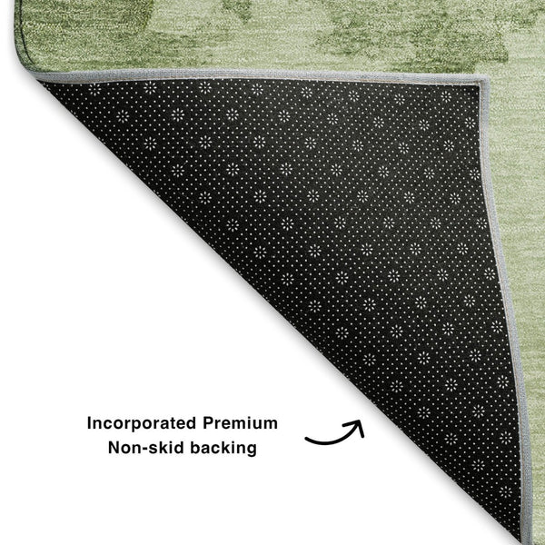 HomeRoots 8' x 10' Artichoke Green & Ivory Abstract Washable Area Rug - Durable, UV Resistant & Stylish Design 701513