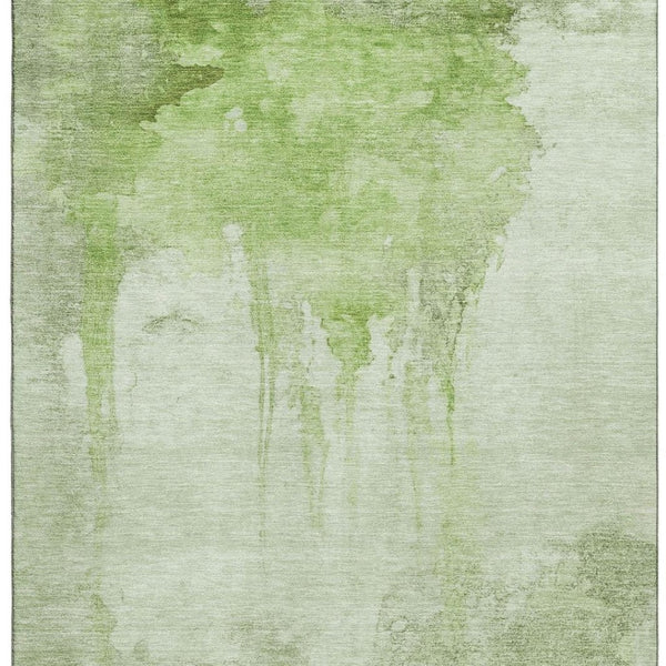 HomeRoots 8' x 10' Artichoke Green & Ivory Abstract Washable Area Rug - Durable, UV Resistant & Stylish Design 701513