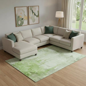 HomeRoots 10' Artichoke Green & Ivory Abstract Area Rug - Washable, UV Protected, Durable for High-Traffic Spaces 701515