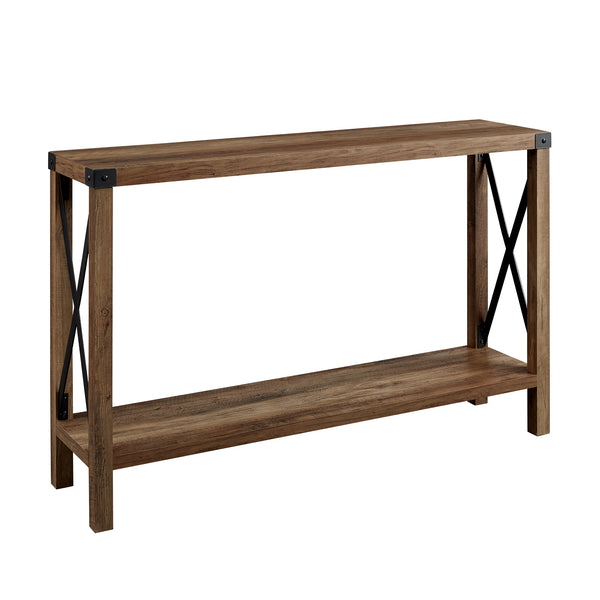 English Elm Walker Edison - Modern Farmhouse Metal-X Entry Table with Lower Shelf Rustic Oak – Industrial X-Metal Accent, MDF Durability, Storage Space B185P169285