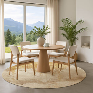 HomeRoots 8' Gold and Beige Abstract Washable Round Rug - Stylish, Durable, UV-Protected for Homes & Patios 701518