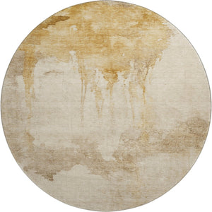 HomeRoots 8' Gold and Beige Abstract Washable Round Rug - Stylish, Durable, UV-Protected for Homes & Patios 701518