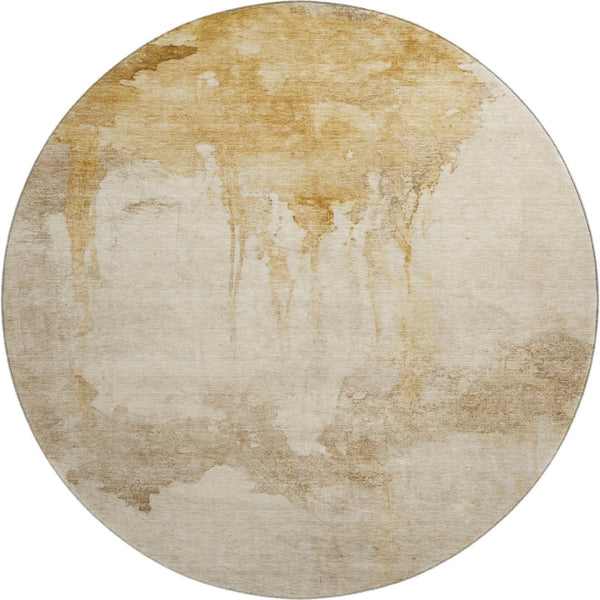 HomeRoots 8' Gold and Beige Abstract Washable Round Rug - Stylish, Durable, UV-Protected for Homes & Patios 701518