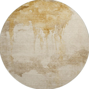 HomeRoots 8' Gold and Beige Abstract Washable Round Rug - Stylish, Durable, UV-Protected for Homes & Patios 701518