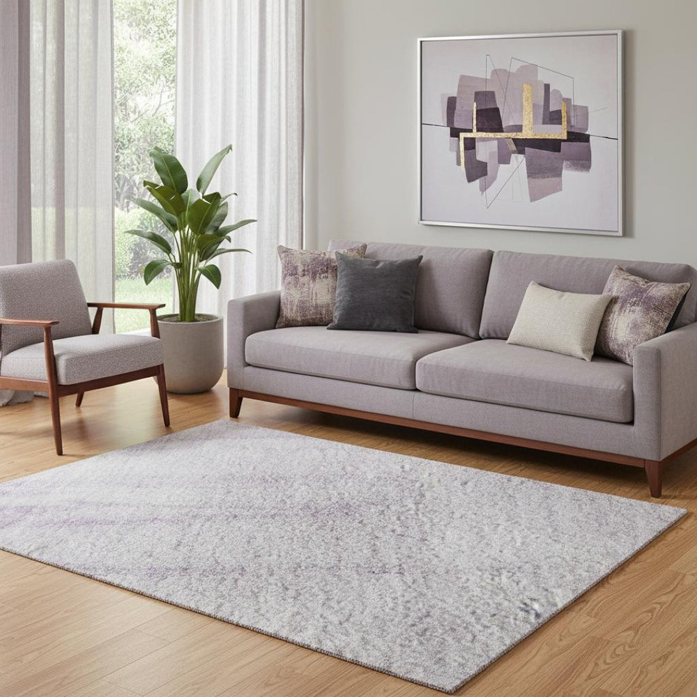HomeRoots 5' X 8' Modern Lavender & Purple Abstract Area Rug - Washable, UV-Protected, Stain-Resistant Comfort 701523