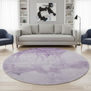 HomeRoots 8' Lavender & Purple Abstract Washable Round Rug - UV Protected, Stain Resistant, Non-Slip Backing 701524