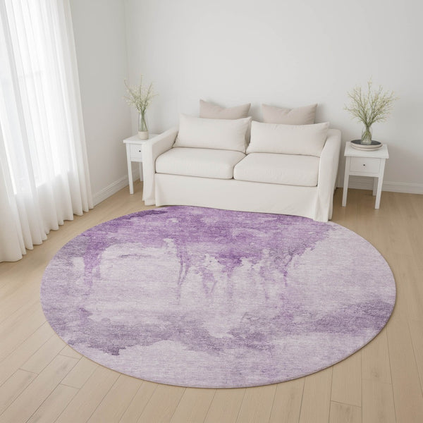 HomeRoots 8' Lavender & Purple Abstract Washable Round Rug - UV Protected, Stain Resistant, Non-Slip Backing 701524