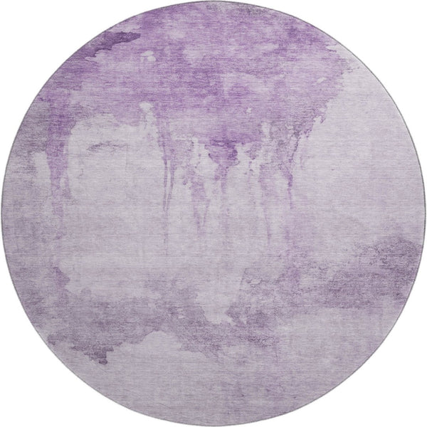 HomeRoots 8' Lavender & Purple Abstract Washable Round Rug - UV Protected, Stain Resistant, Non-Slip Backing 701524