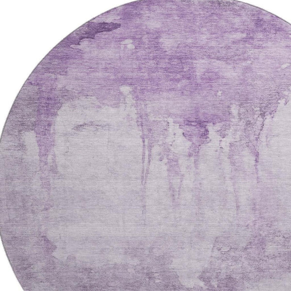 HomeRoots 8' Lavender & Purple Abstract Washable Round Rug - UV Protected, Stain Resistant, Non-Slip Backing 701524