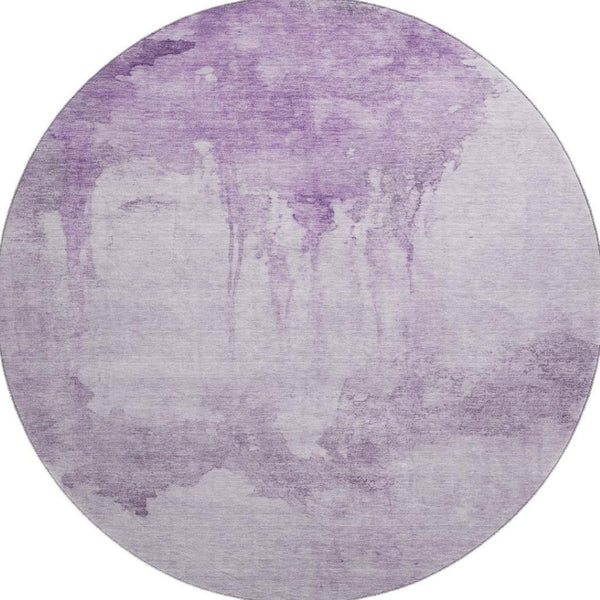 HomeRoots 8' Lavender & Purple Abstract Washable Round Rug - UV Protected, Stain Resistant, Non-Slip Backing 701524