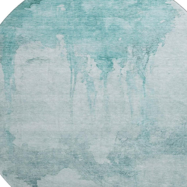 HomeRoots 8' Teal and Aqua Abstract Round Rug - Washable, UV Resistant, Modern Design for Vibrant Spaces 701530