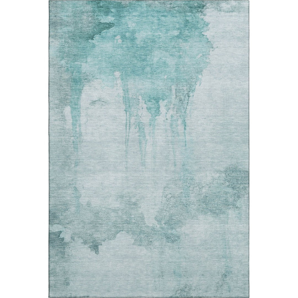 HomeRoots 8' X 10' Teal & Aqua Abstract Washable Area Rug - UV Protected, Stain-Resistant, Modern Design! 701531