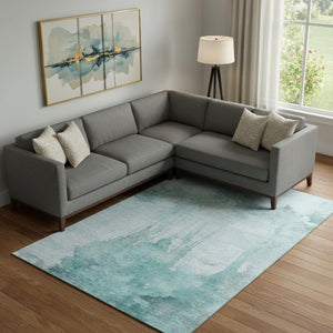 HomeRoots 9' Teal and Aqua Abstract Area Rug - Washable, UV Protected, Durable, Perfect for High-Traffic Spaces 701532