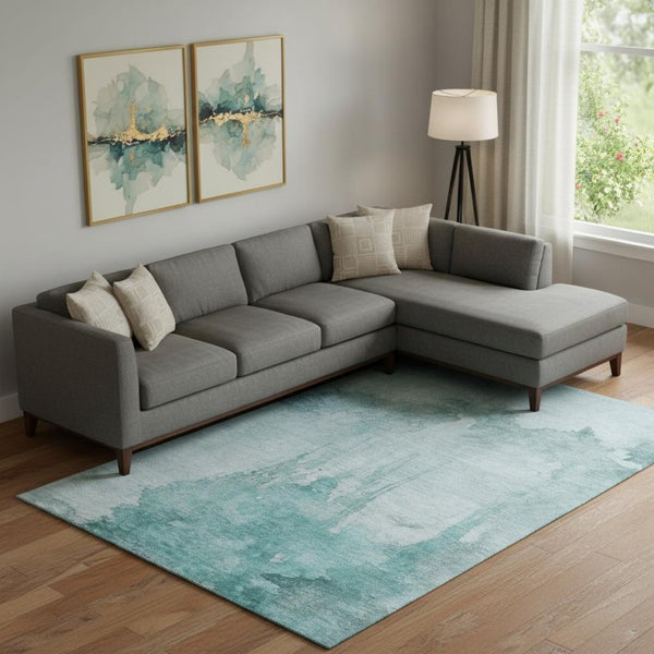 HomeRoots 10' X 14' Teal And Aqua Abstract Washable Area Rug - Stylish, Durable & UV-Protected for Any Space 701533