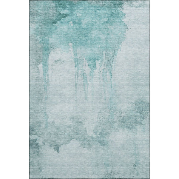 HomeRoots 10' X 14' Teal And Aqua Abstract Washable Area Rug - Stylish, Durable & UV-Protected for Any Space 701533