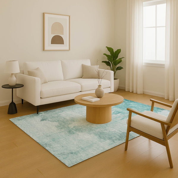 HomeRoots 10' X 14' Teal And Aqua Abstract Washable Area Rug - Stylish, Durable & UV-Protected for Any Space 701533