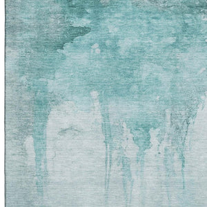 HomeRoots 10' X 14' Teal And Aqua Abstract Washable Area Rug - Stylish, Durable & UV-Protected for Any Space 701533