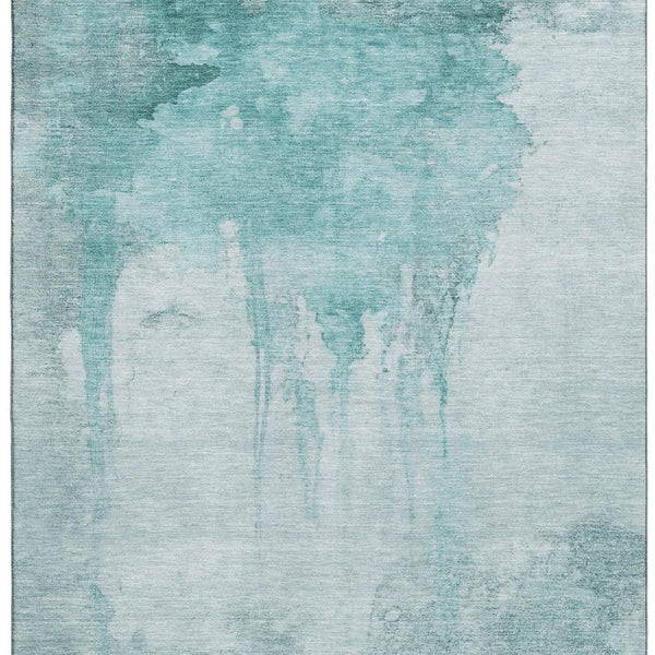 HomeRoots 10' X 14' Teal And Aqua Abstract Washable Area Rug - Stylish, Durable & UV-Protected for Any Space 701533