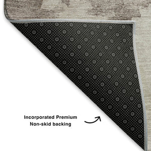 HomeRoots 5' X 8' Taupe And Beige Abstract Rug - Washable, UV-Protected, Durable Design for High-Traffic Areas 701535