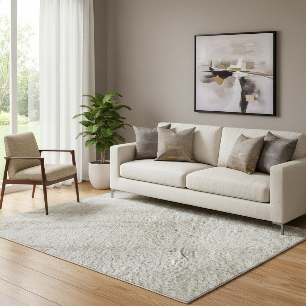 HomeRoots 5' X 8' Taupe And Beige Abstract Rug - Washable, UV-Protected, Durable Design for High-Traffic Areas 701535