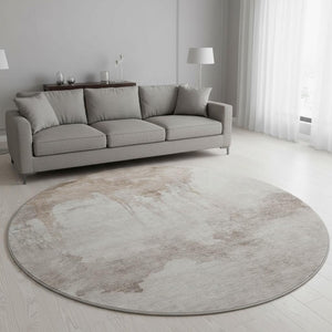 HomeRoots 8' Taupe and Beige Abstract Washable Round Rug – Soft, Stylish, and Easy-Care with UV Protection! 701536