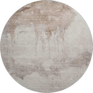 HomeRoots 8' Taupe and Beige Abstract Washable Round Rug – Soft, Stylish, and Easy-Care with UV Protection! 701536