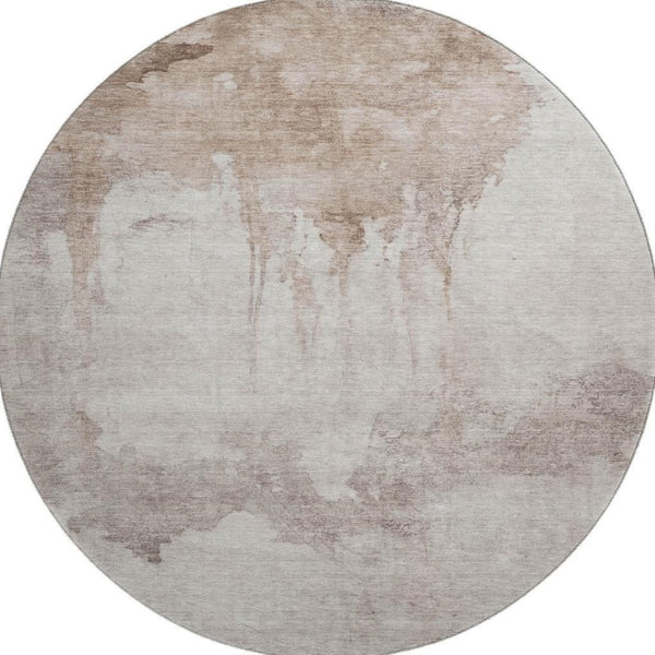 HomeRoots 8' Taupe and Beige Abstract Washable Round Rug – Soft, Stylish, and Easy-Care with UV Protection! 701536
