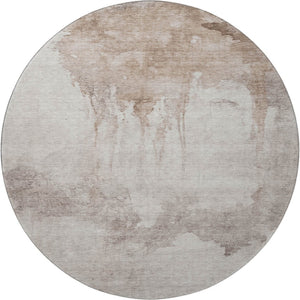 HomeRoots 8' Taupe and Beige Abstract Washable Round Rug – Soft, Stylish, and Easy-Care with UV Protection! 701536