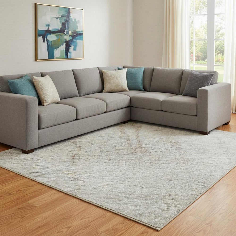 HomeRoots 8' X 10' Taupe and Beige Abstract Washable Area Rug with UV Protection for Modern Homes & Families 701537