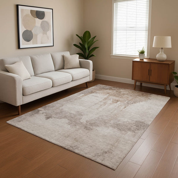 HomeRoots 9' X 12' Abstract Washable Area Rug in Taupe & Beige – Durable, UV-Protected & Family-Friendly Design 701538