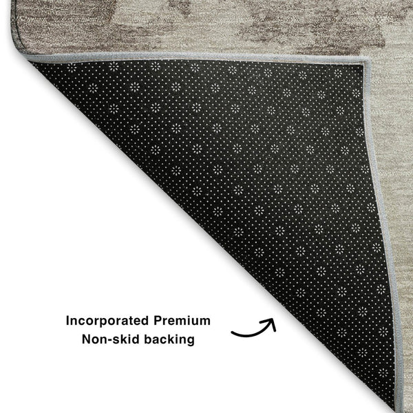 HomeRoots 9' X 12' Abstract Washable Area Rug in Taupe & Beige – Durable, UV-Protected & Family-Friendly Design 701538