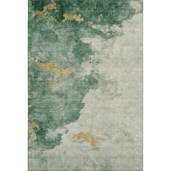 HomeRoots 5' X 8' Vibrant Emerald and Gold Abstract Washable Area Rug with UV Protection for Modern Homes 701541