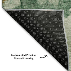 HomeRoots 5' X 8' Vibrant Emerald and Gold Abstract Washable Area Rug with UV Protection for Modern Homes 701541