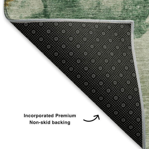 HomeRoots 5' X 8' Vibrant Emerald and Gold Abstract Washable Area Rug with UV Protection for Modern Homes 701541