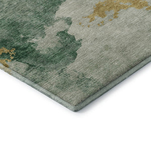 HomeRoots 5' X 8' Vibrant Emerald and Gold Abstract Washable Area Rug with UV Protection for Modern Homes 701541