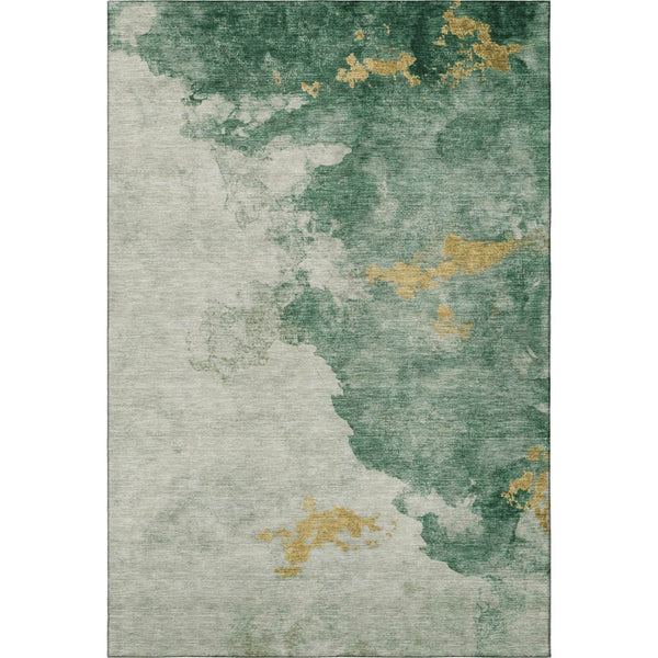 HomeRoots 5' X 8' Vibrant Emerald and Gold Abstract Washable Area Rug with UV Protection for Modern Homes 701541