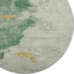 HomeRoots 8' Emerald and Gold Abstract Round Rug - Washable, UV Protected, Stain Resistant for Busy Homes 701542