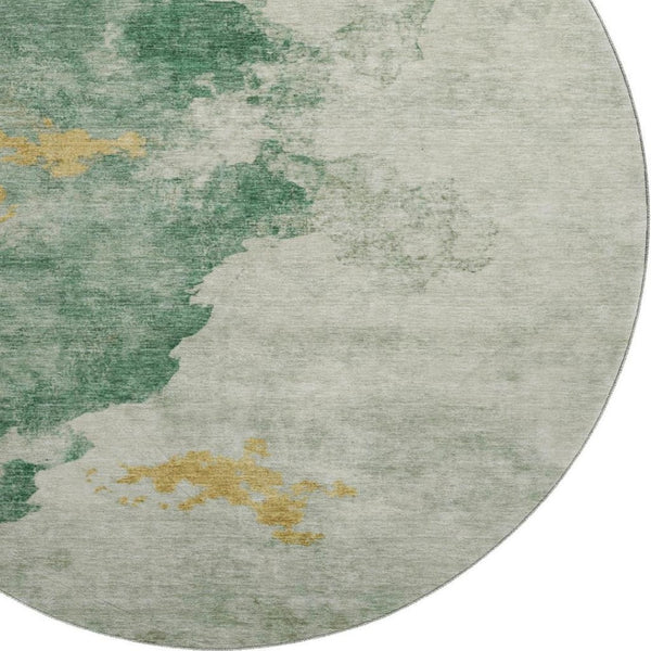 HomeRoots 8' Emerald and Gold Abstract Round Rug - Washable, UV Protected, Stain Resistant for Busy Homes 701542