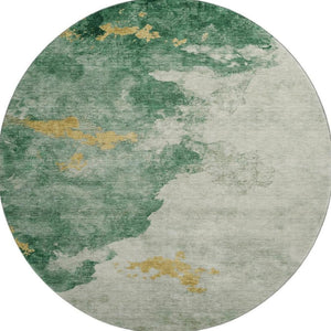 HomeRoots 8' Emerald and Gold Abstract Round Rug - Washable, UV Protected, Stain Resistant for Busy Homes 701542