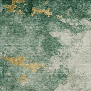HomeRoots 8' X 10' Washable Emerald & Gold Abstract Area Rug with UV Protection – Durable, Stain-Resistant Design 701543