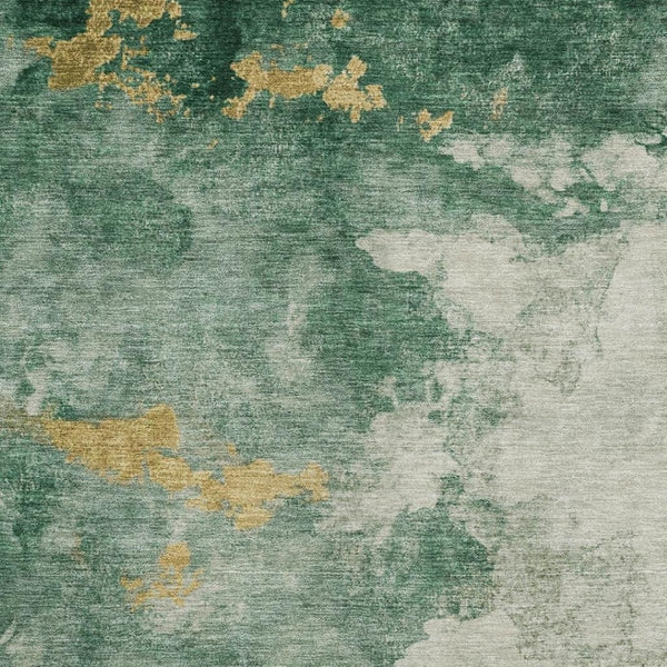 HomeRoots 8' X 10' Washable Emerald & Gold Abstract Area Rug with UV Protection – Durable, Stain-Resistant Design 701543