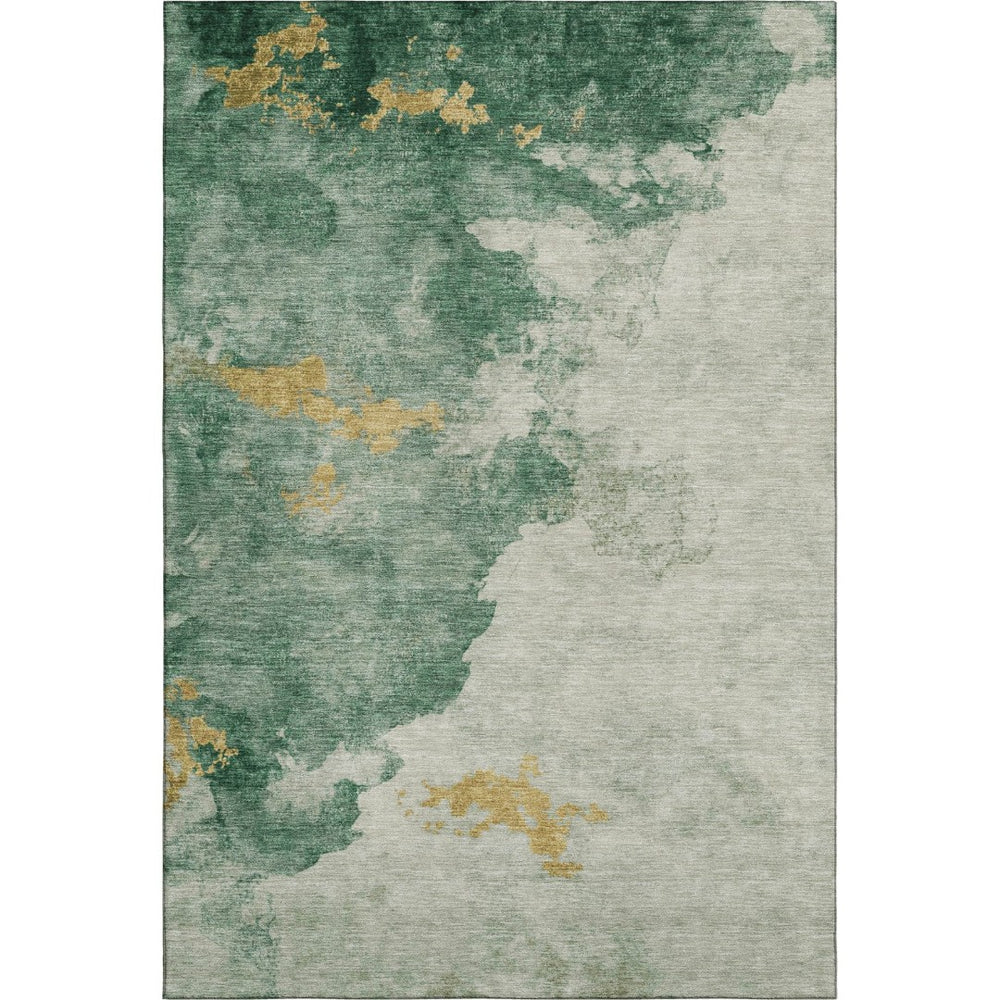 HomeRoots 9' X 12' Emerald and Gold Abstract Washable Area Rug – Durable, UV-Protected, Perfect for Busy Homes! 701544