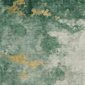HomeRoots 10' X 14' Emerald & Gold Abstract Area Rug - Washable, UV-Protected, Stain-Resistant, Modern Design 701545