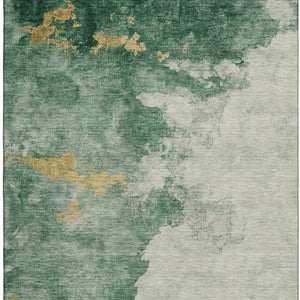 HomeRoots 10' X 14' Emerald & Gold Abstract Area Rug - Washable, UV-Protected, Stain-Resistant, Modern Design 701545