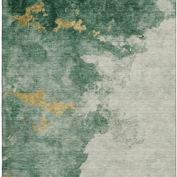 HomeRoots 10' X 14' Emerald & Gold Abstract Area Rug - Washable, UV-Protected, Stain-Resistant, Modern Design 701545